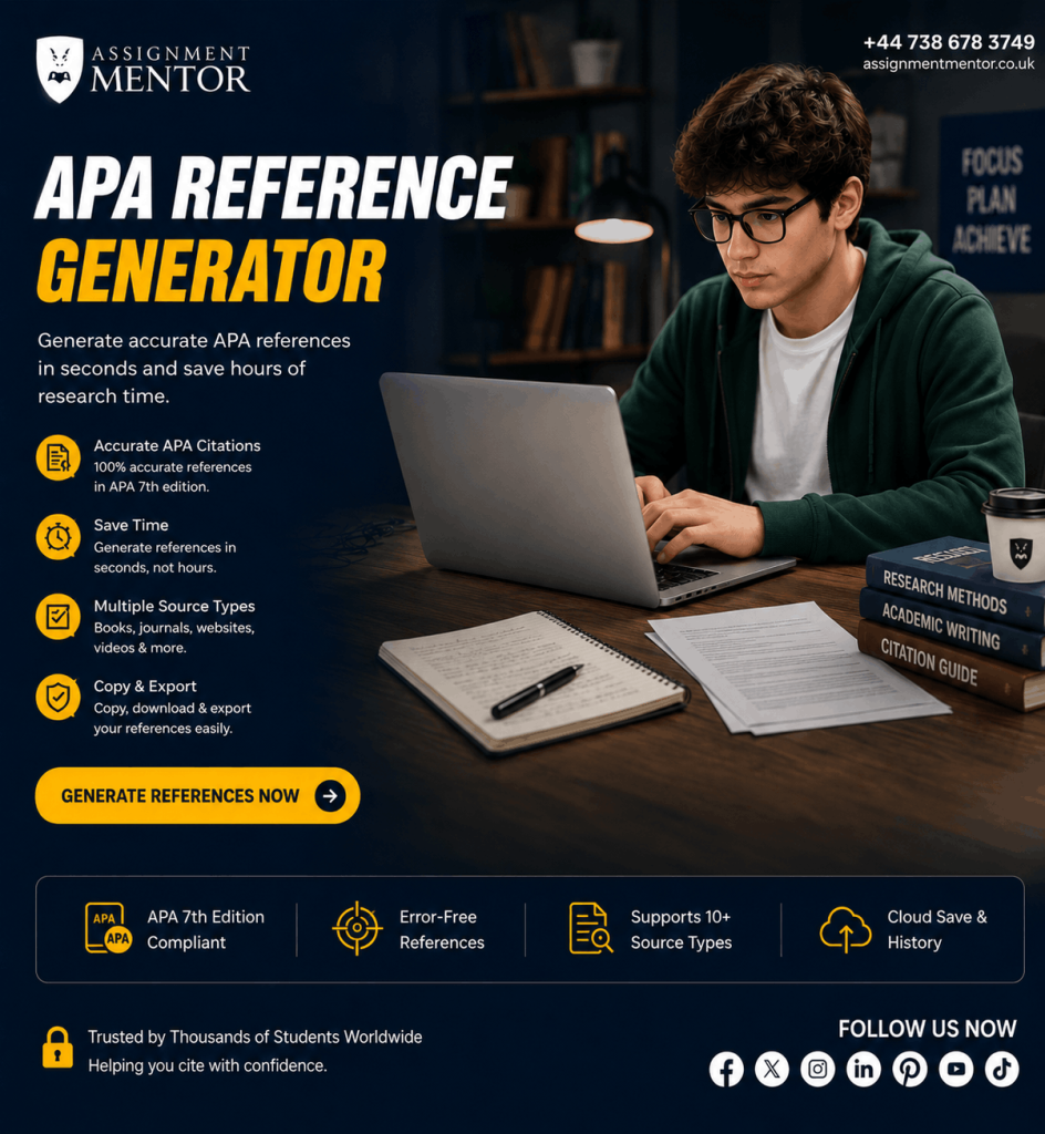 Assignment Mentor APA Reference Generator creating accurate APA style citations for students