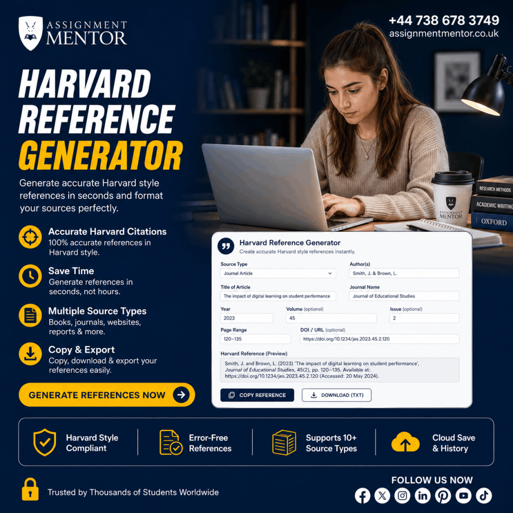 Assignment Mentor Harvard Reference Generator creating accurate Harvard style references
